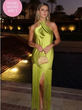 Jasmine Fringe Maxi Dress in Chartreuse